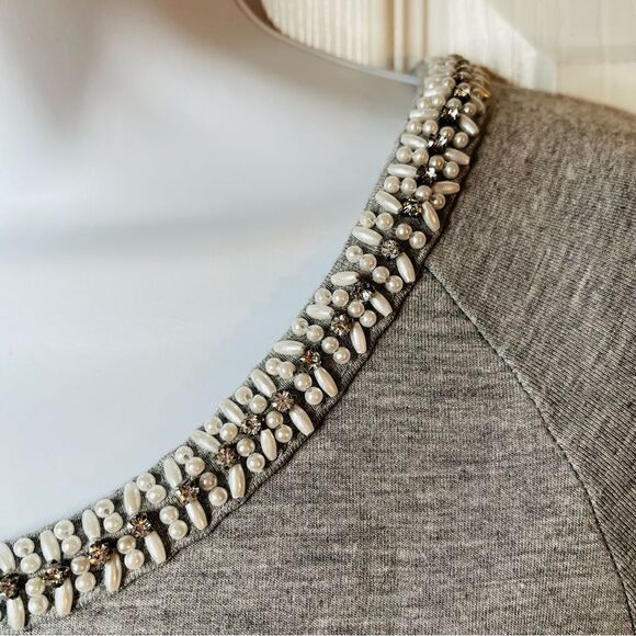 Philosophy Beaded Neck Tshirt Dress 3/4 Sleeves Grey Marled M - Picture 6 of 11